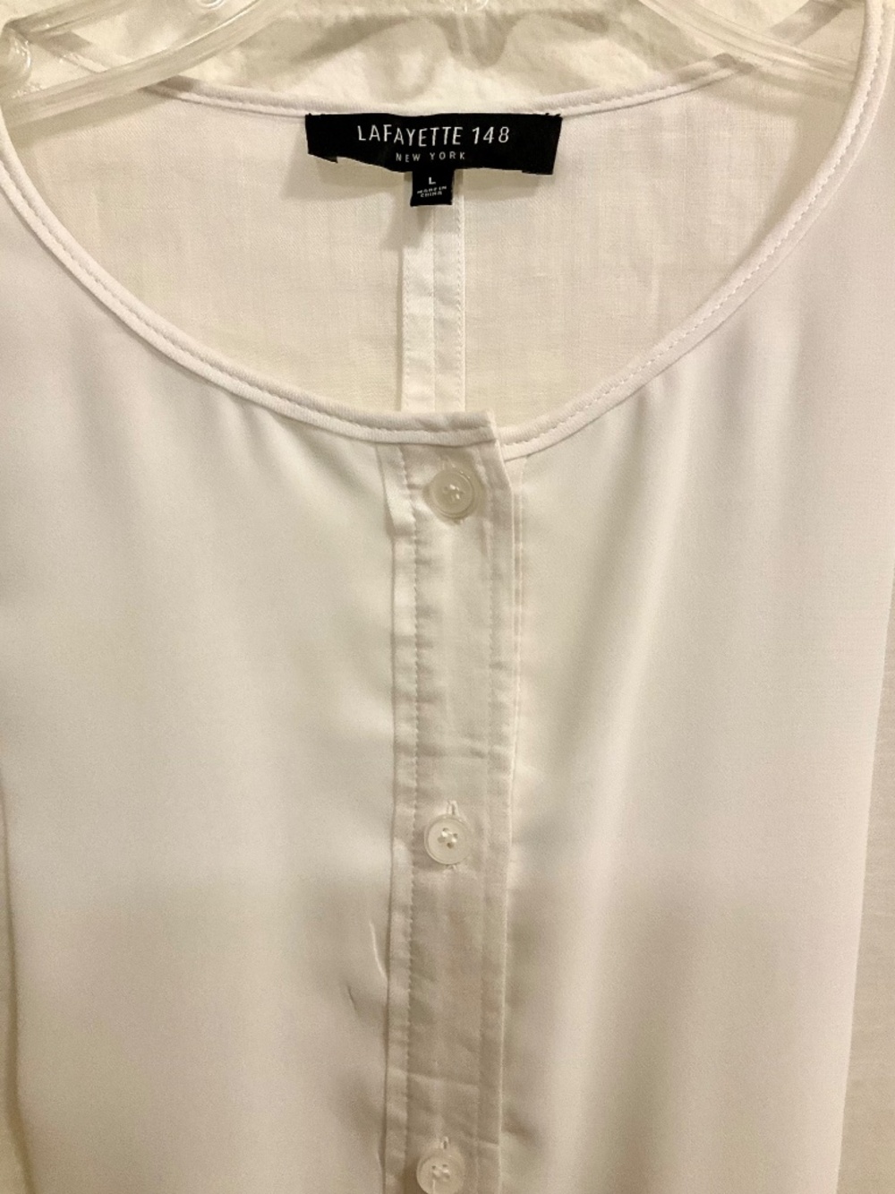 LIKE NEW "Layfayette 148 New York" White Minimalist Tuxedo Style Front Sz Lg